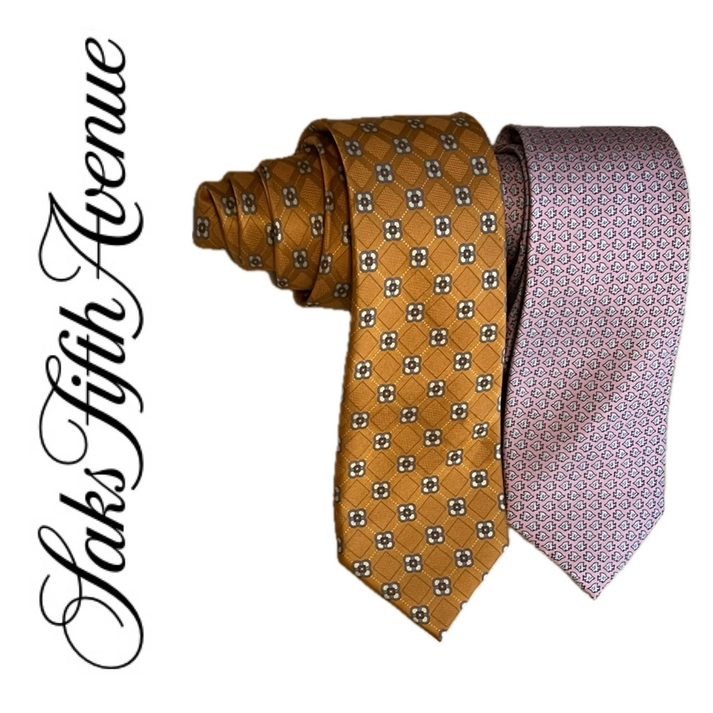 2️⃣Bundle of 2 Saks Fifth Avenue Silk Ties | 3”W & 60”L / Standard Length